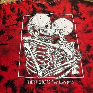 ThiccBoi Is For Lovers Unisex Red Black Tie Dye Athlete Crossfit Tee Shirt Sz L